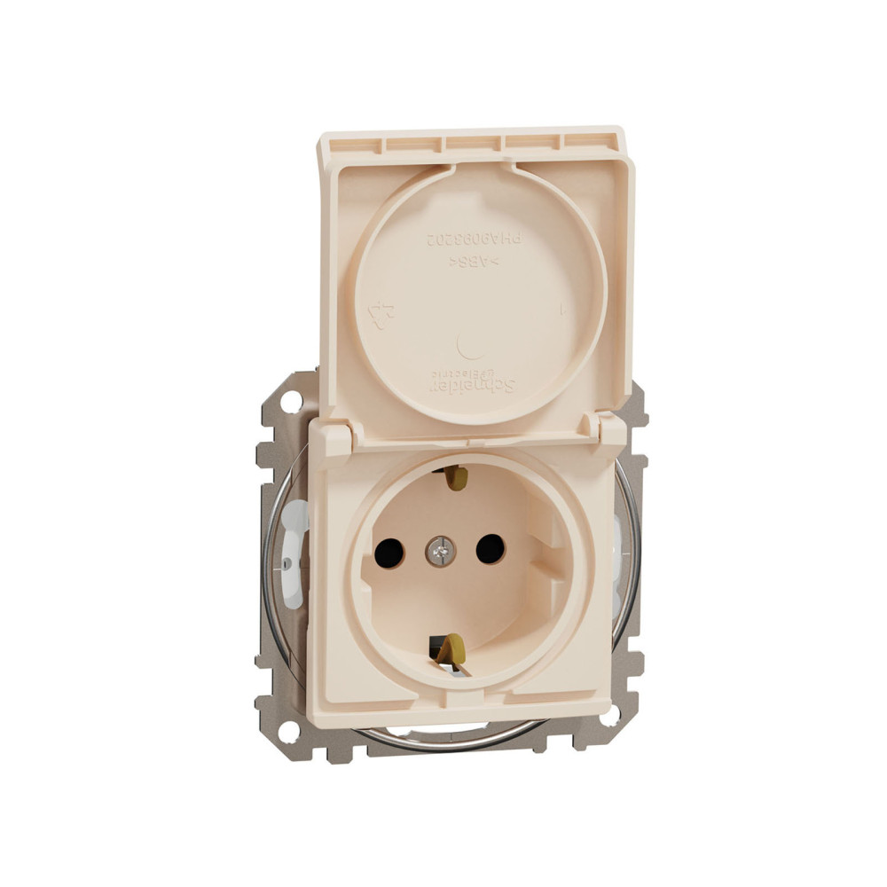 Розетка с заземлением с крышкой и защитными шторками Schneider Electric Sedna Design Бежевый SDD112024